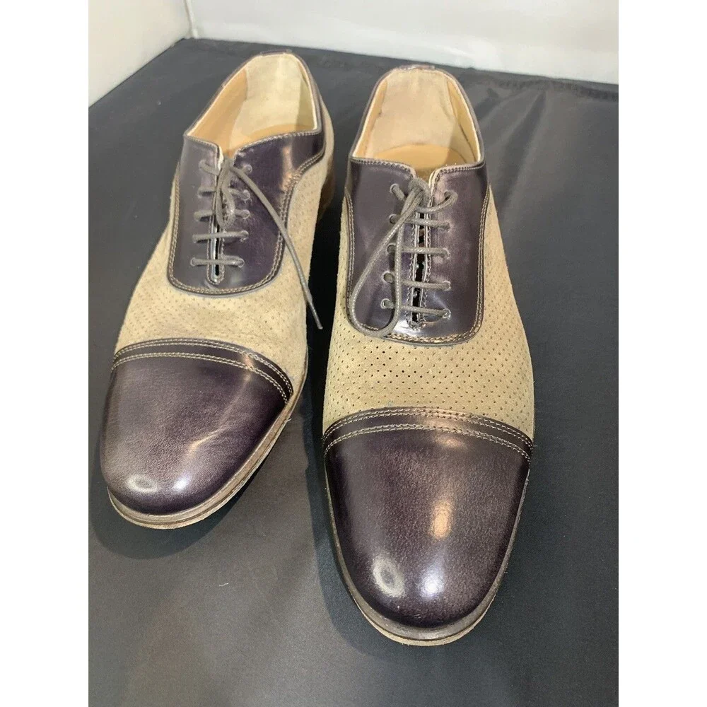 ProjectOne Brown Leather & Tan Perforated Suede Handmade Shoes  Size 43 Italy